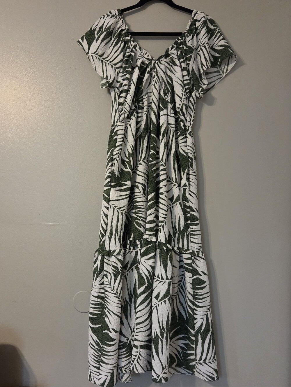 Sofia Jeans Women's Green/White Tropical Print Maxi Dress Pockets Sz L Milkmaid - Picture 2 of 8